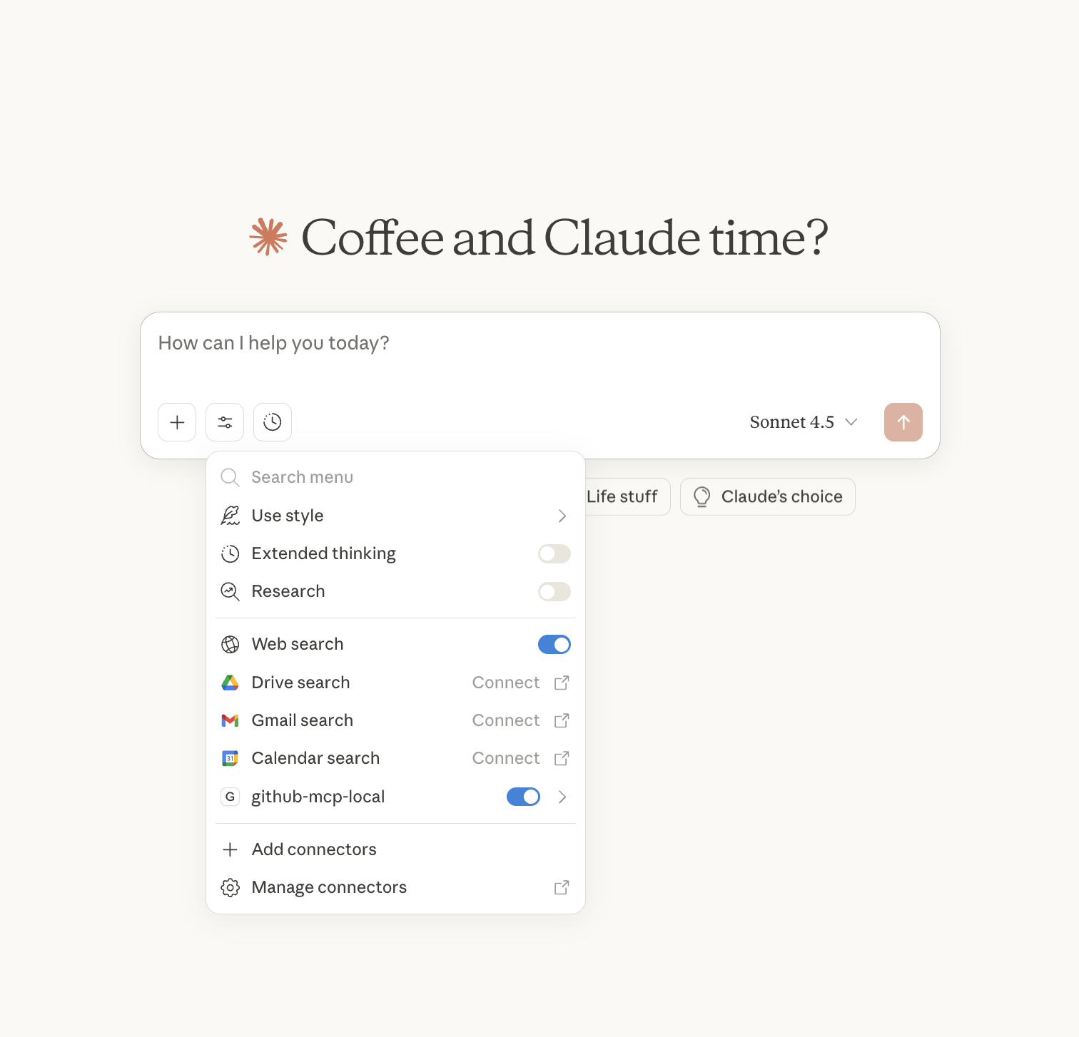 Claude Desktop with GitHub MCP server connected