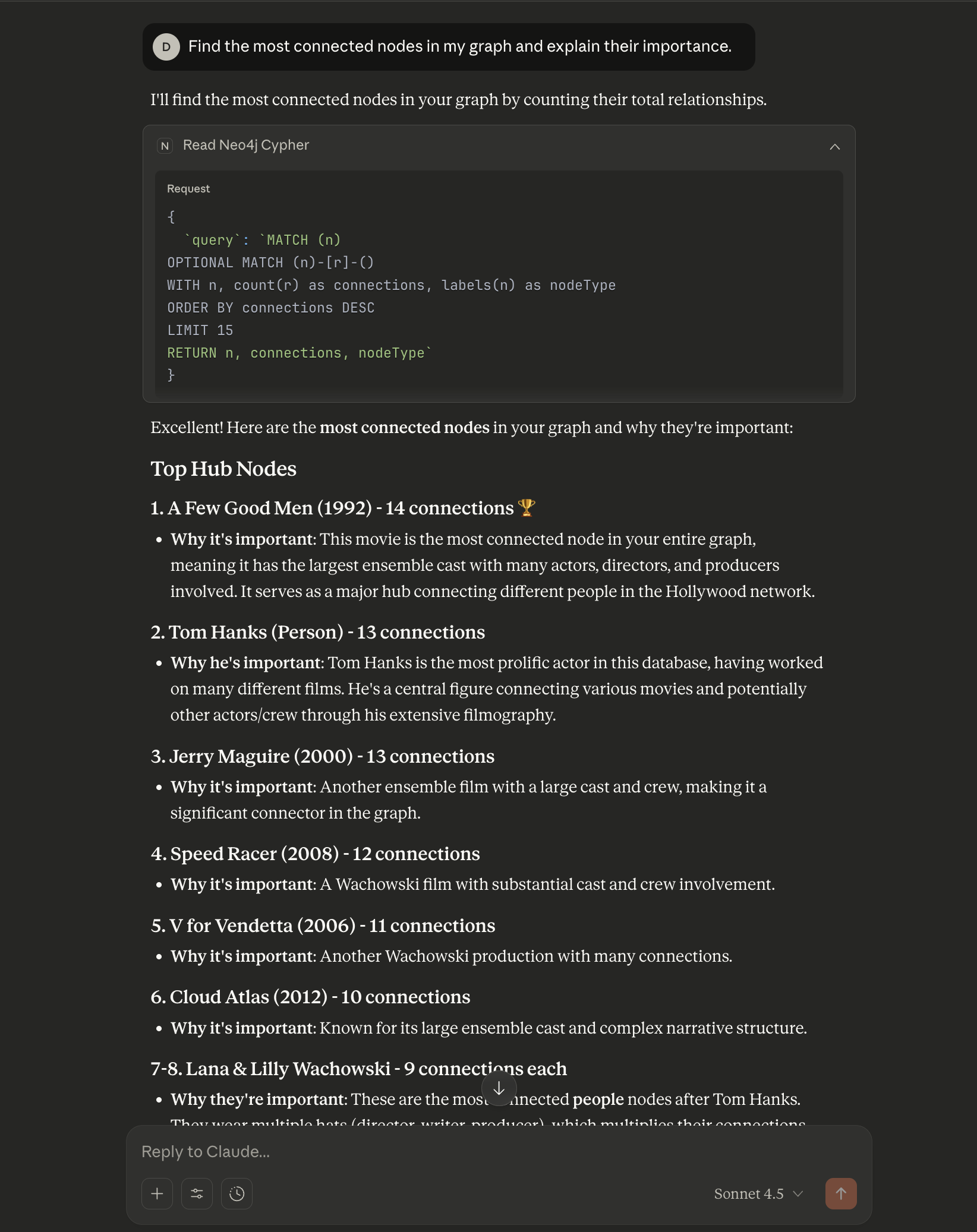 Claude executing read query on Neo4j - part 2