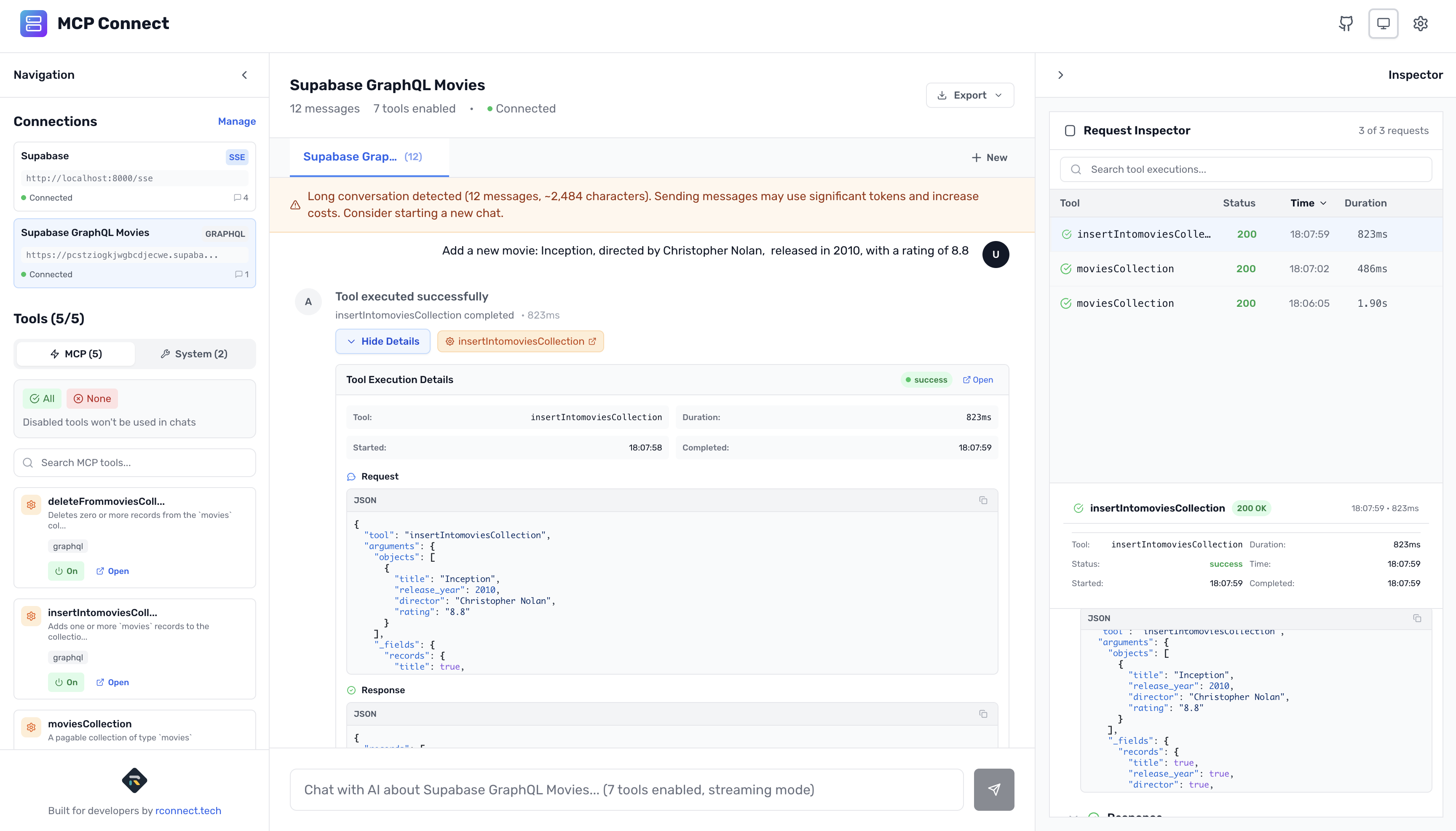 MCP Connect executing filtered GraphQL query