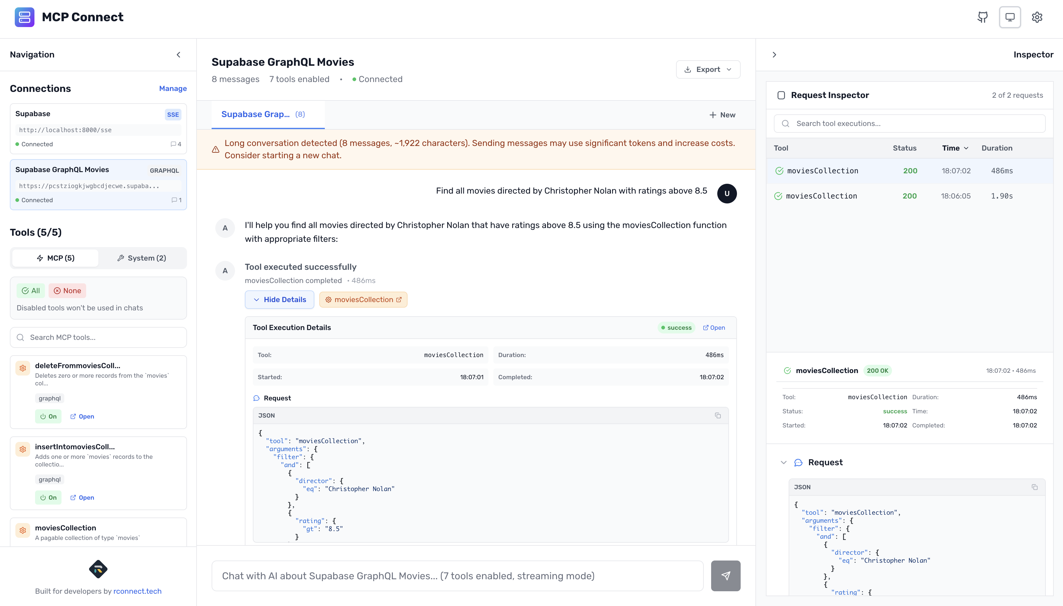 MCP Connect executing filtered GraphQL query