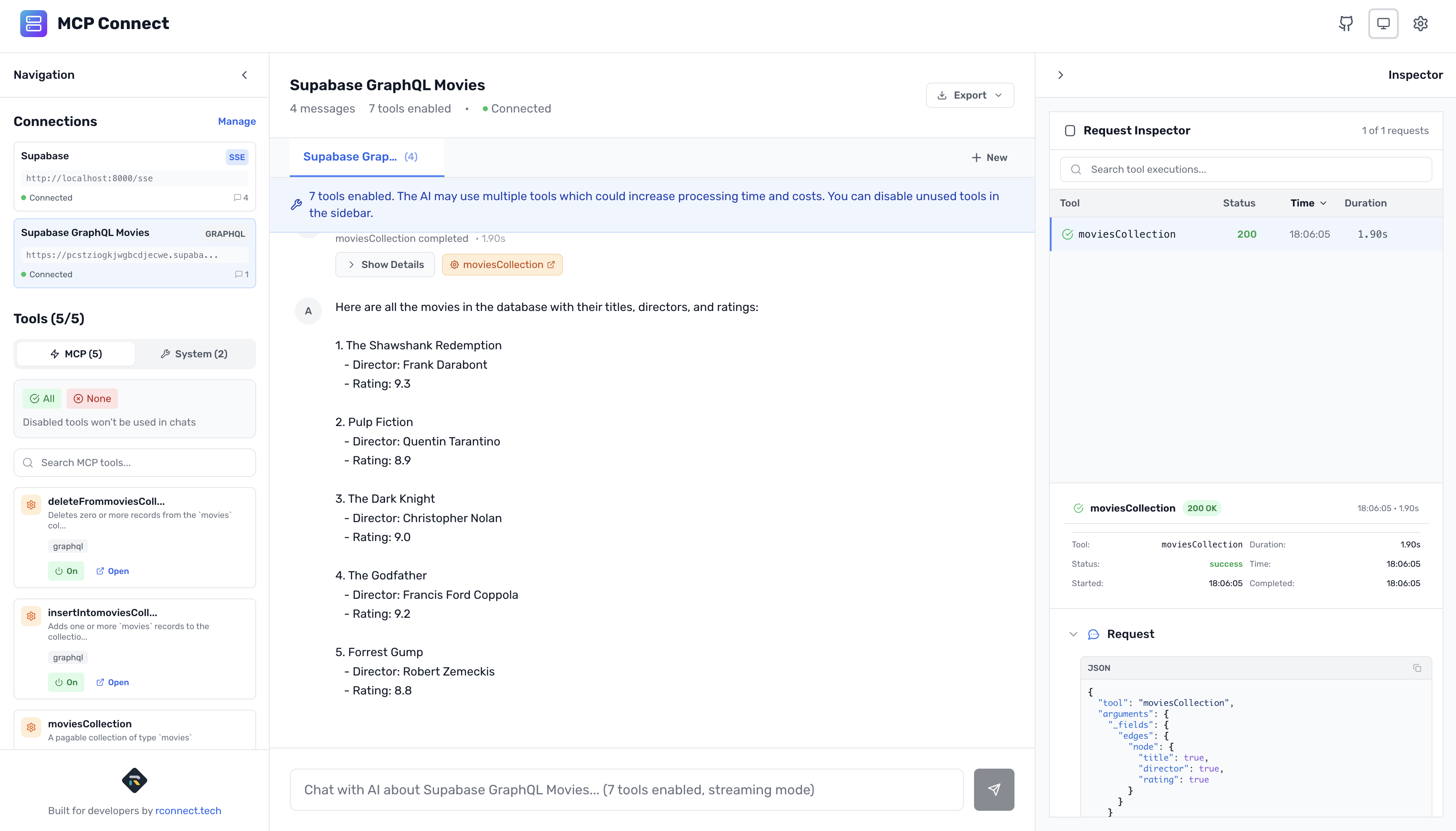 MCP Connect executing simple GraphQL query
