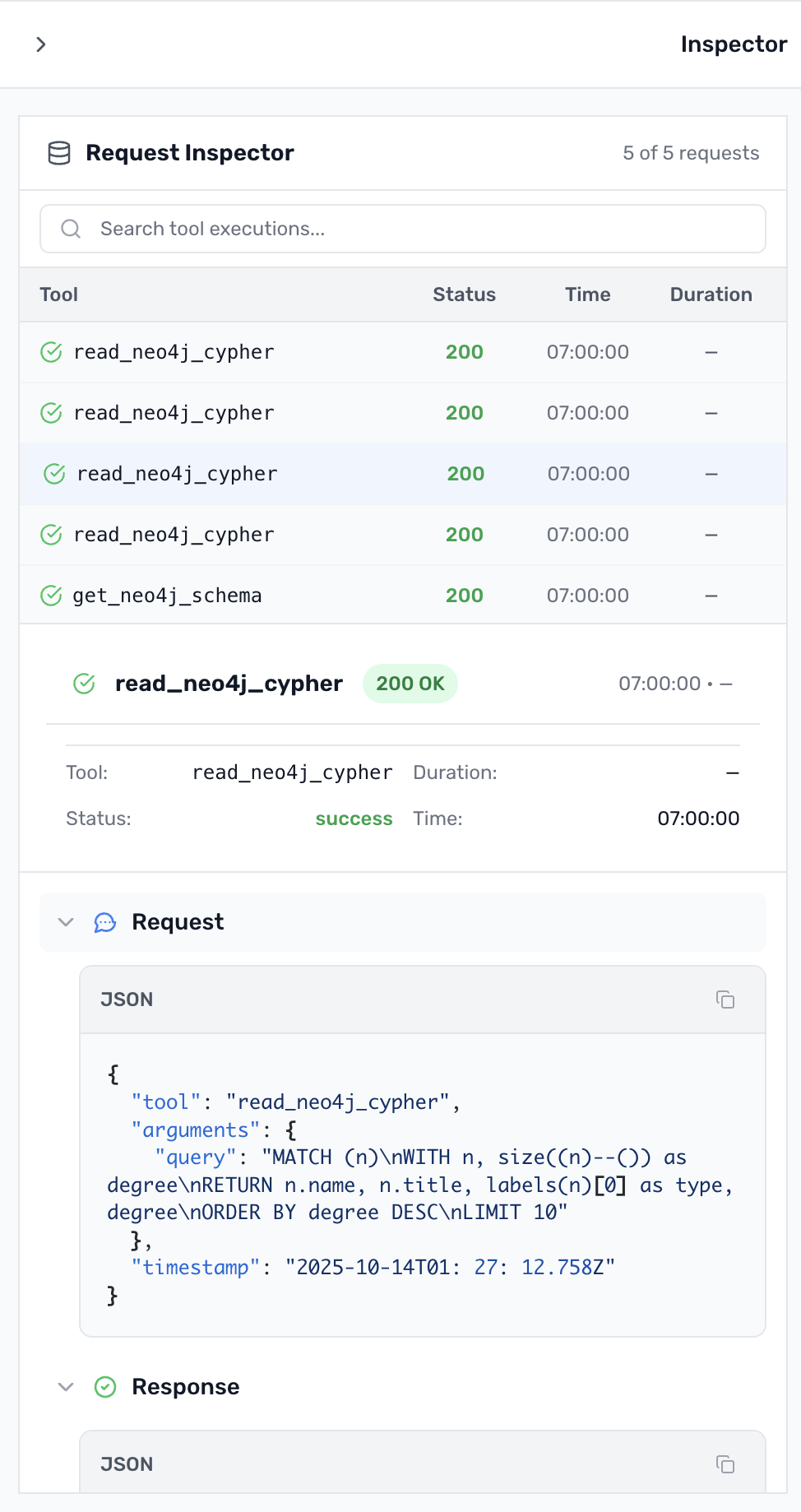 Showing MCP Connect tool right hand sidebar