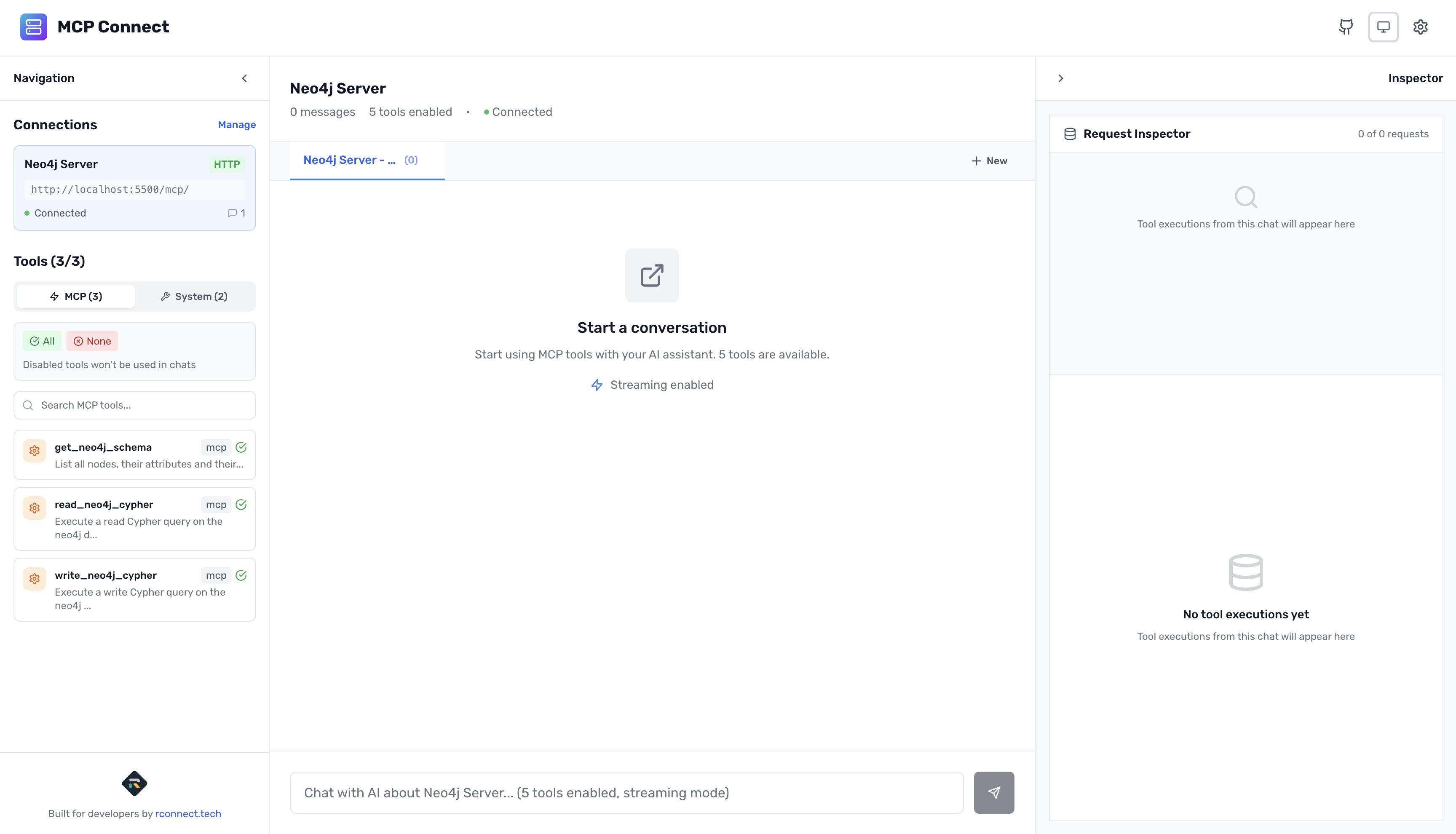 MCP Connect home interface