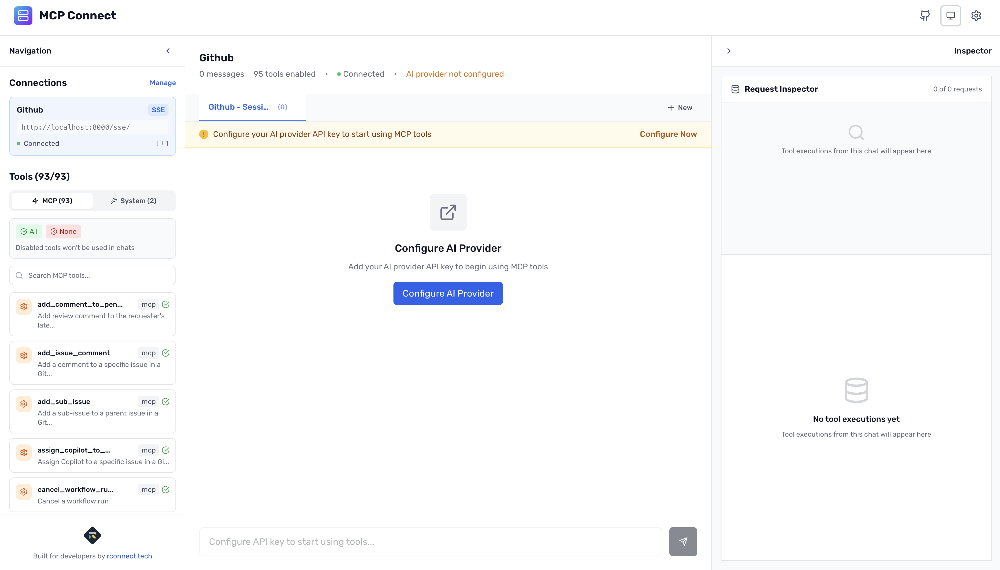 MCP Connect home interface