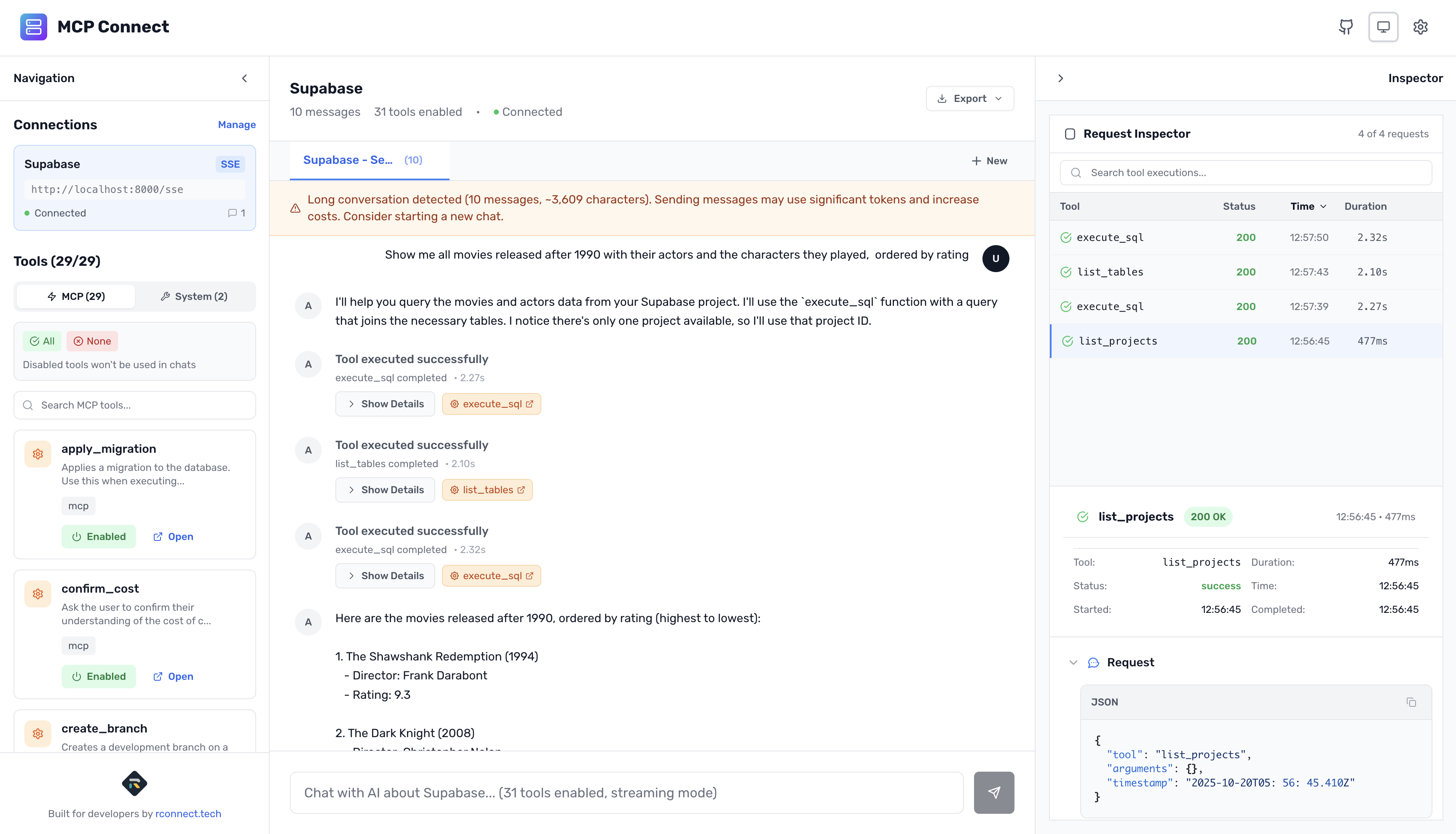 MCP Connect querying movies data