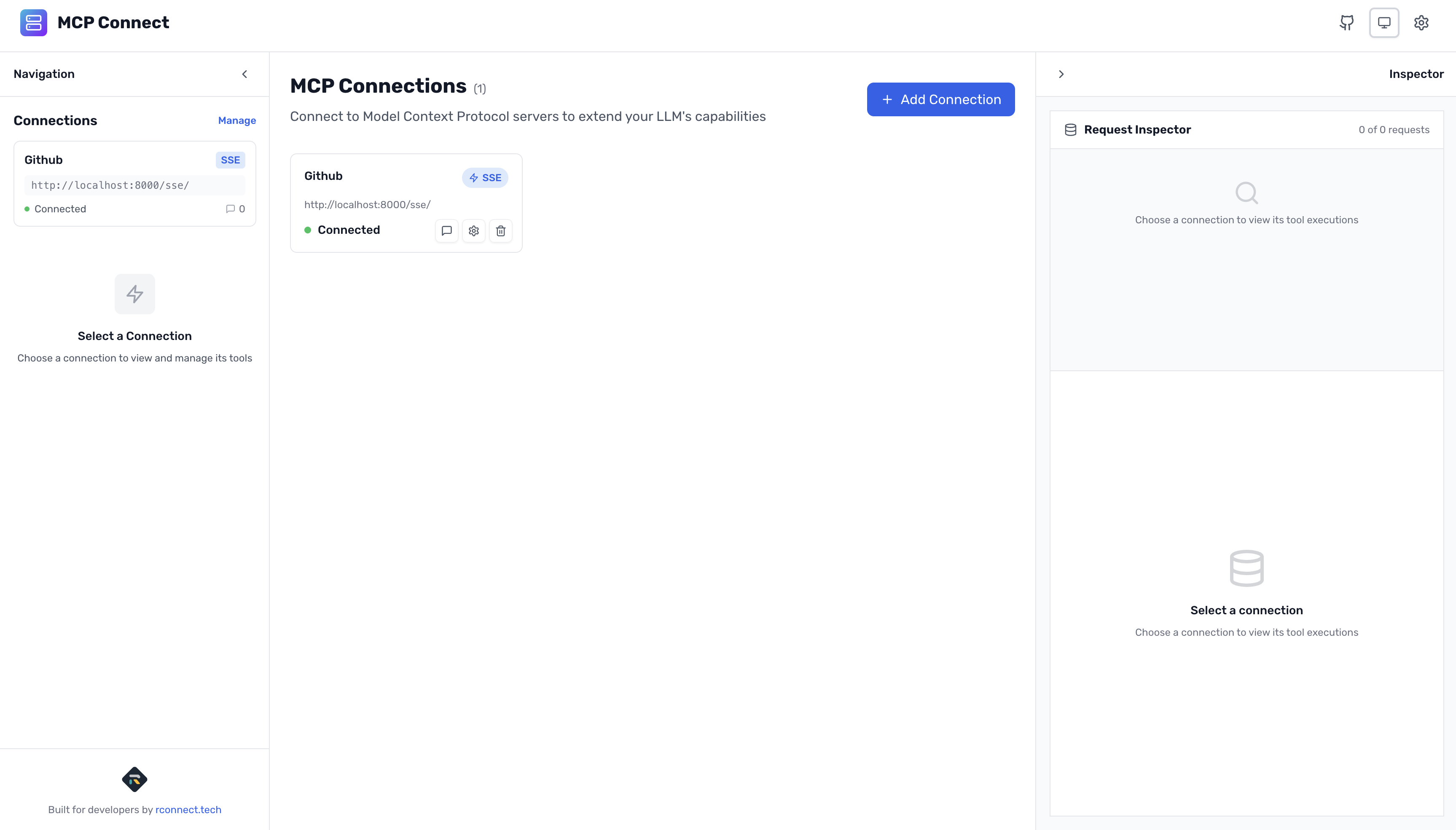 MCP Connect successfully connected to GitHub MCP server