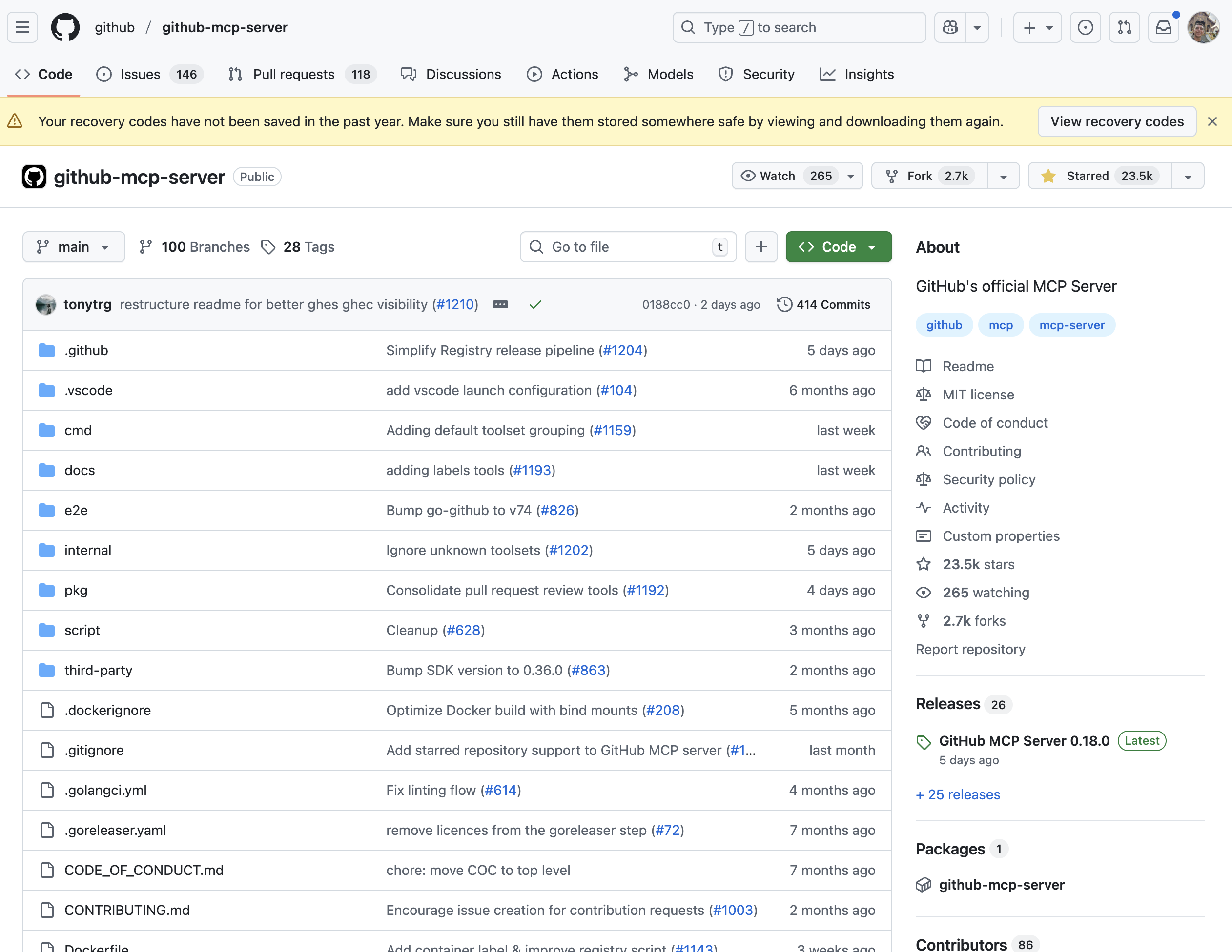 Screenshot of GitHub MCP Server repository