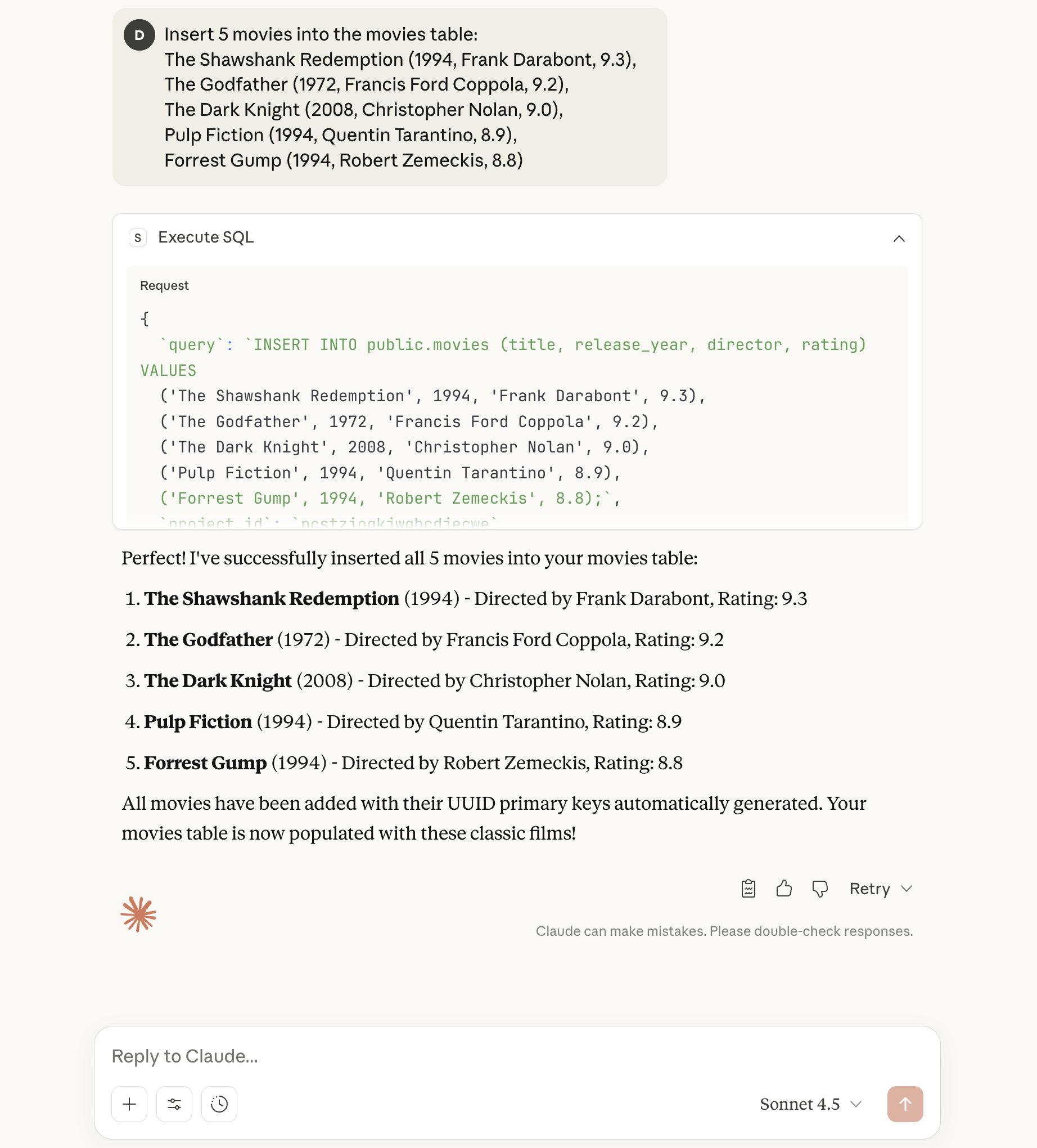 Claude Desktop populating movies data