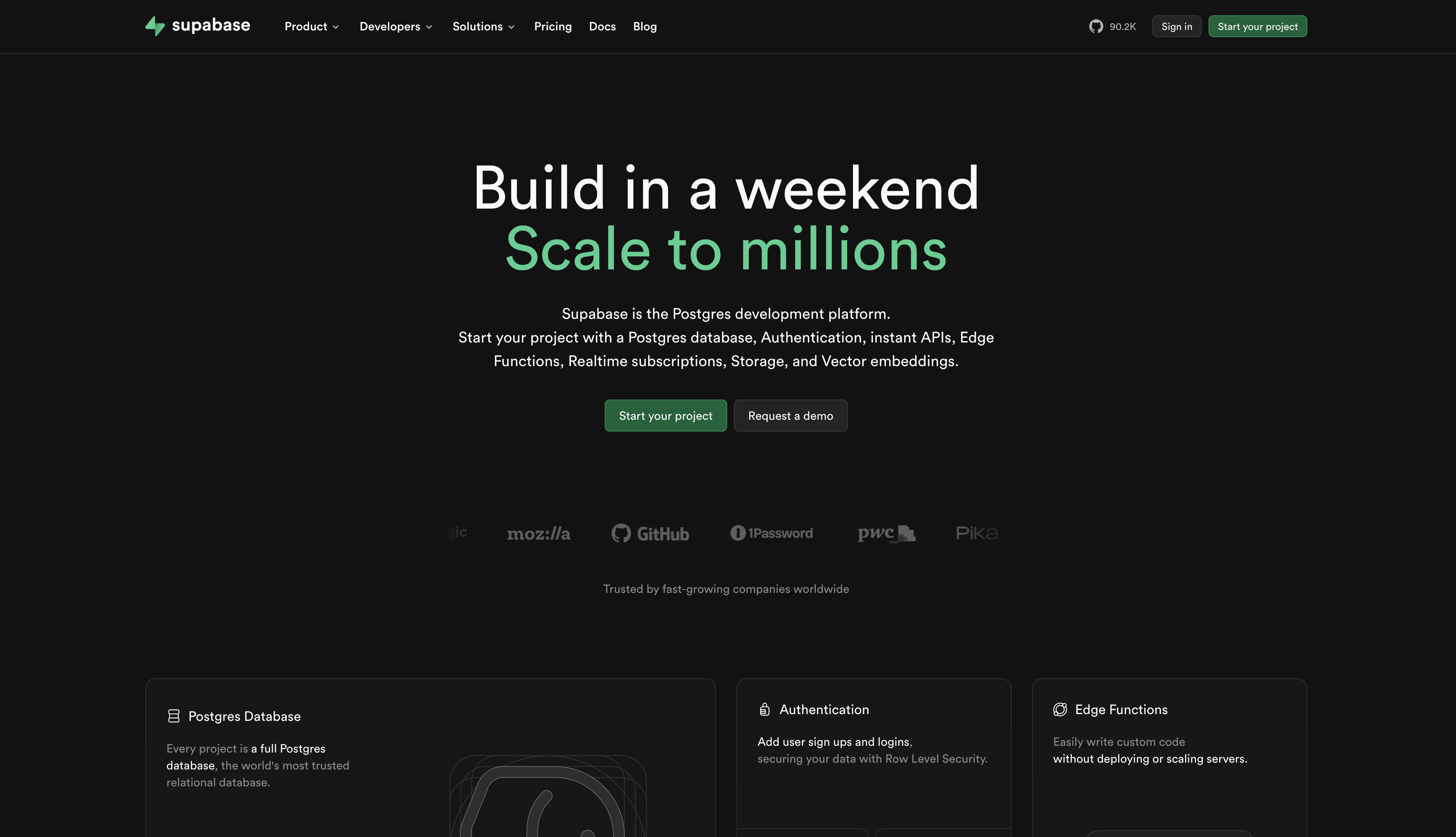 Screenshot of Supabase homepage